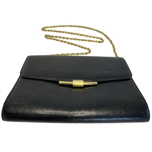 Rodo Italy Blue Genuine Lizard Leather With Gold Hardware And Chain Strap - Picture 2 of 10